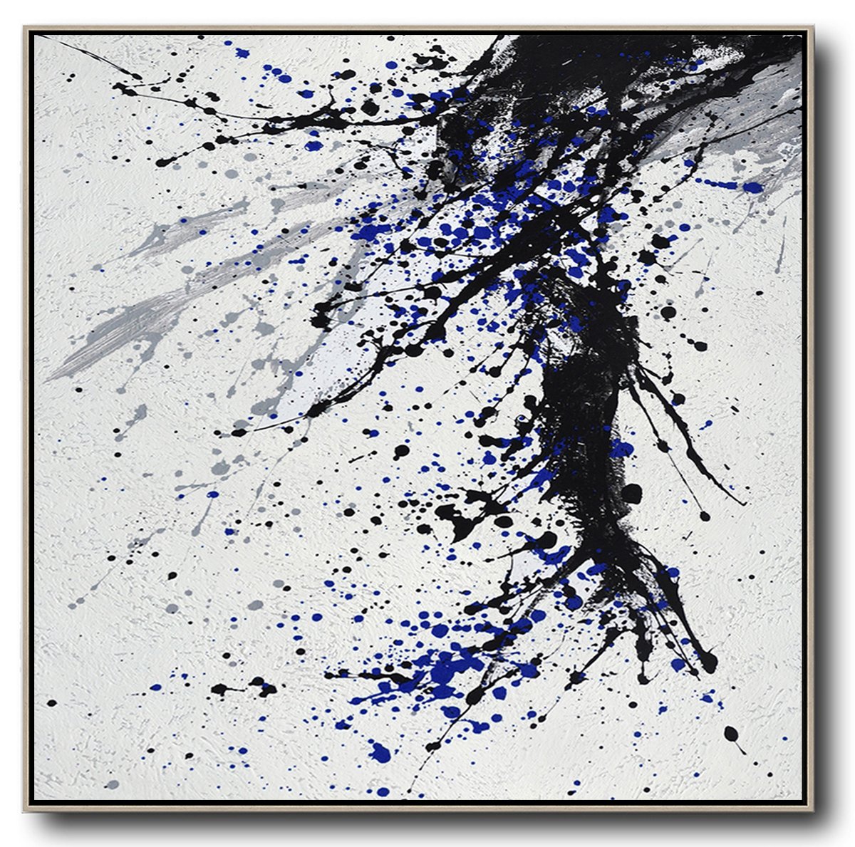 Handmade Extra Large Contemporary Painting,Minimalist Drip Painting On Canvas, Black, White, Grey, Blue - Original Modern Art,Large Wall Art Handmade